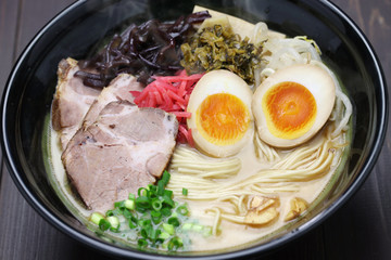 japanese tonkotsu ramen, pork bone broth noodles