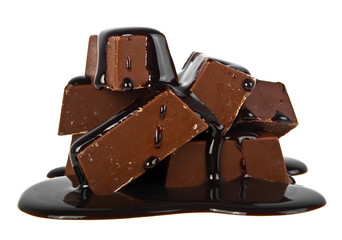 Chocolate candies poured chocolate isolated on white background