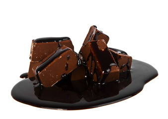 Chocolate candies poured chocolate isolated on white background
