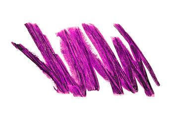 Violet color lipstick stroke on white background