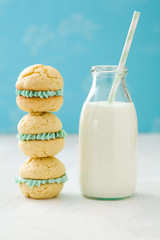 Vanilla whoopie pies with turquoise buttercream filling