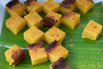 sweet desserts on display at restaurant buffet bar