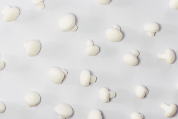 Fototapeta na wymiar White Shimeji mushroom on white background flat lay