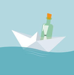 Flaschenpost in Origami Boot