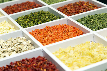 Dried spices. Parsley, peppers, greens, carrots, onions