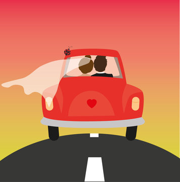 Just Married - Auto mit frisch verheiratetem Paar 