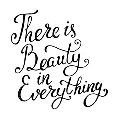 There is beauty in everything. Hand draw  phrase isolated on whi