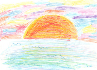 children's drawing colorful sunset 