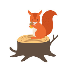 Eichhörnchen mit Eichel auf Baumstamm freigestellt Vektor