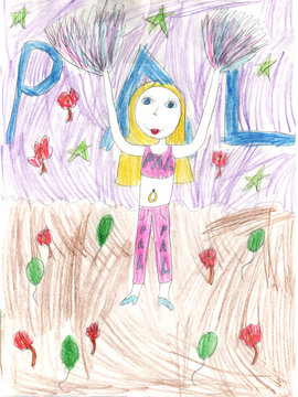 Dancing Cheerleading girl  Childrens drawing