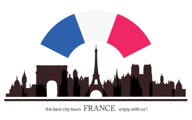France old City Tour. Tourism Banner. Travel Background with Silhouettes of Buildings.