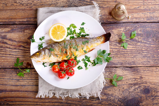 Plate Of Baked Sea Bass