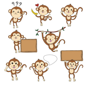 8 monkeys character hand drawn set vector