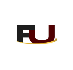 FU alphabet in grey and red with golden curve