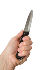 kitchen knife in a hand, it is isolated on the white