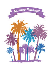 Tropical Background with Palms for T-shirt. Summer Traveling.
