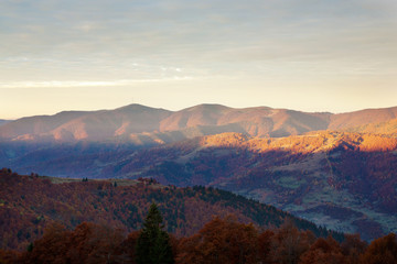 Fototapeta na wymiar Sunrise in Carpathian Mountains in autumn