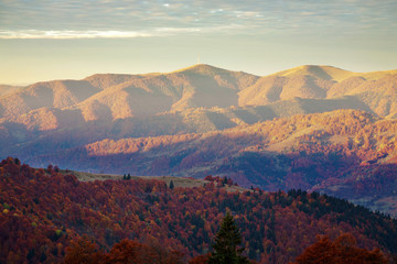 Sunrise in Carpathian Mountains in autumn