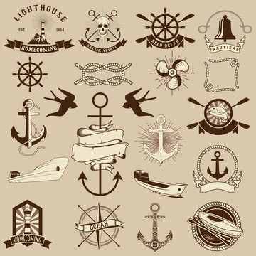 Naklejki Set of the nautical emblems and design elements.