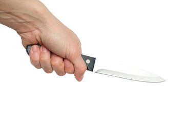 kitchen knife in a hand, it is isolated on the white