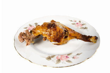 Fried duck, it is isolated on the white.