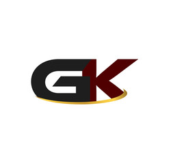 GK alphabet in grey and red with golden curve