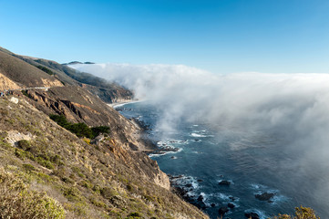 low fog on the coast of the Pacific ocean, Highway 1, California