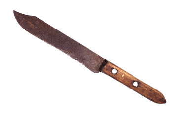 Old rusty kitchen knife, isolated on the white.