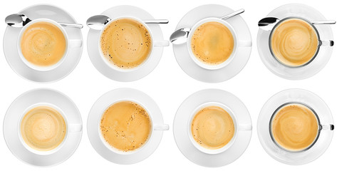 set of various coffee cups isolated on white background