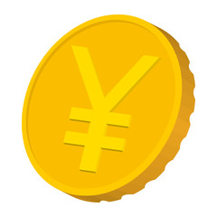 Gold coin with Yen sign icon, cartoon style 