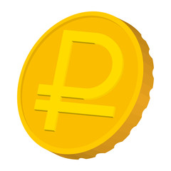 Gold coin with Ruble sign icon, cartoon style