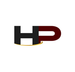 HP alphabet in grey and red with golden curve
