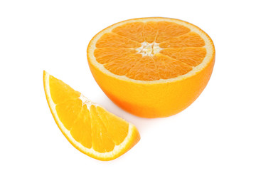 Sliced orange fruit isolated on white background