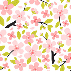 Fototapeta premium seamless pattern from peach or cherry blossom tree branch with flowers. Vector illustration