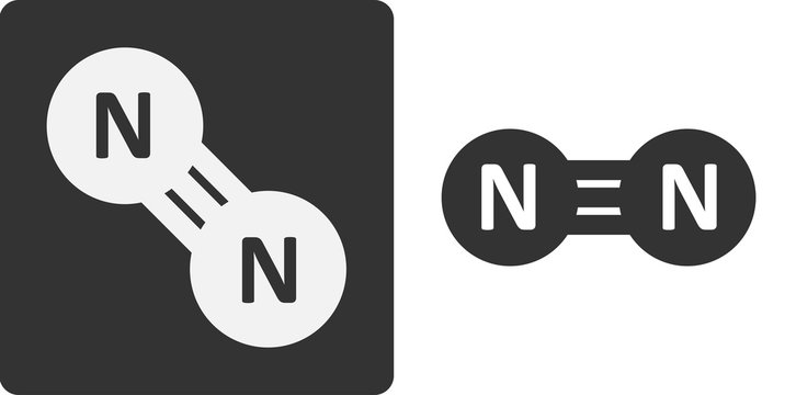 Nitrogen (N2) gas molecule, flat icon style. 