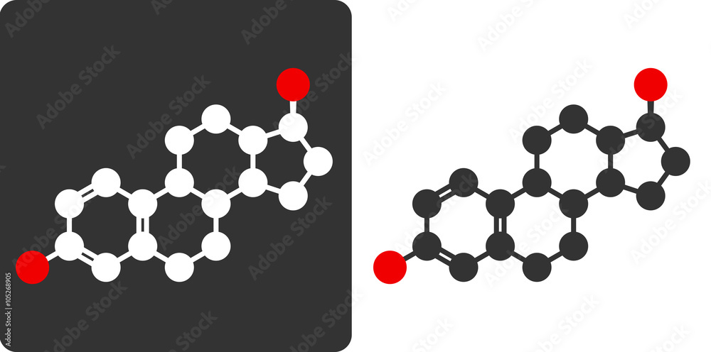 Wall mural Estrogen (estradiol) female sex hormone molecule, flat icon style.