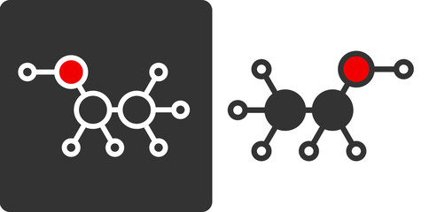Ethanol (alcohol) molecule, flat icon style. 