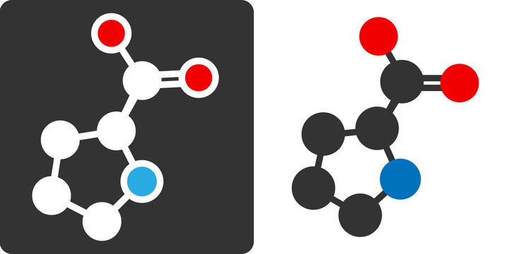 Proline amino acid molecule, flat icon style. 