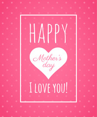 Abstract pink greeting card for Mother’s Day. Holiday background for Mother’s Day with polka dots and lettering. Trendy design template.