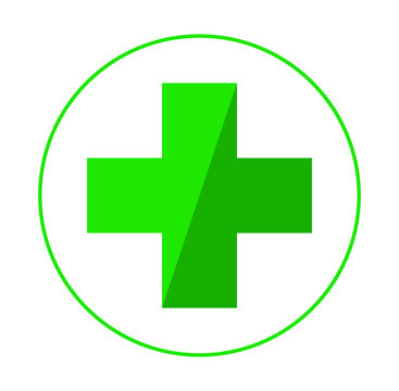 Green cross pharmacy icon. Isolated green cross in vector. Pharmacy cross.
