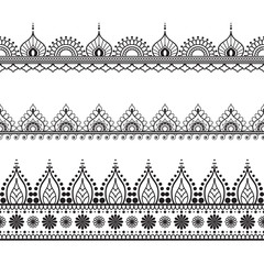 Border elements in Indian mehndi  style for card or tattoo. Vector illustration isolated on white background.