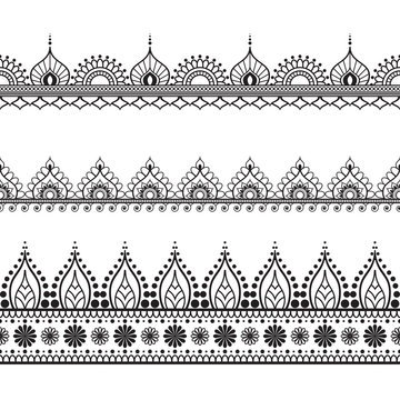 Border elements in Indian mehndi  style for card or tattoo. Vector illustration isolated on white background.