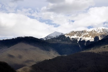 Fototapeta premium Winter mountain landscape in Sochi, Russia