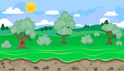 Seamless editable green rural landscape for game design