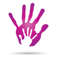 Obraz premium Vector conceptual mother and child pink hand print isolated
