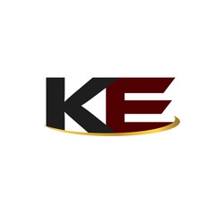 KE alphabet in grey and red with golden curve