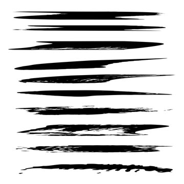 Vector collection or set of black paint hand made creative brush strokes