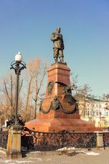Fototapeta premium Monument to Emperor Alexander III in Irkutsk Russia. It was opened in 1908. Inscription means 