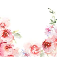 Karta zaproszenie z akwarela kwiaty. Kwiatowe ręcznie malowane karty - 105273959