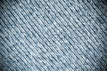 Perspective Blue Wool Texture close up diagonal Direction of Threads